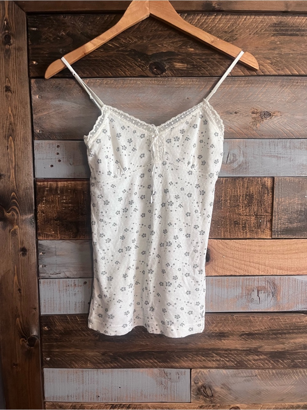 American Eagle Outfitters White Floral Lace-Trim Slip Camisole S